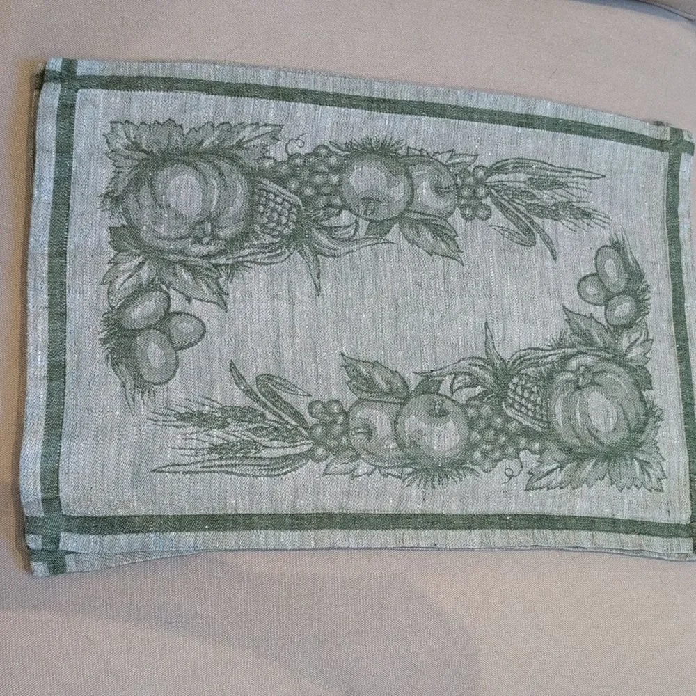 Williams Sonoma Green Linen Autumnal Harvest Fabric Placemats, Set of 4